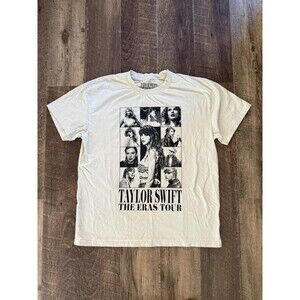 TAYLOR SWIFT Eras Tour Date Shirt Merch Cream White Crewneck Tee LARGE